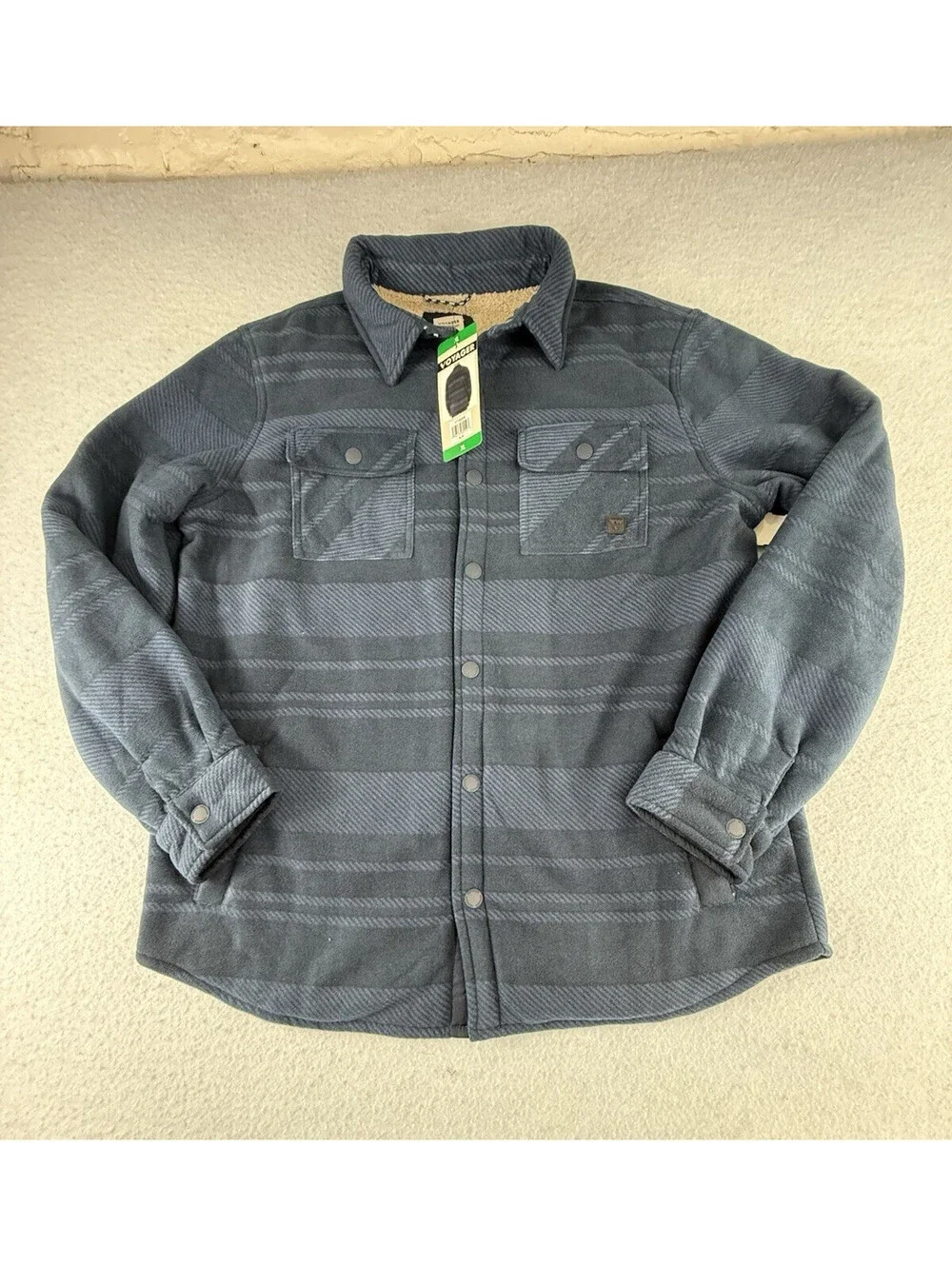 Voyager Men's Blue Striped Lined Snap Front Shacket Jacket, Size XL